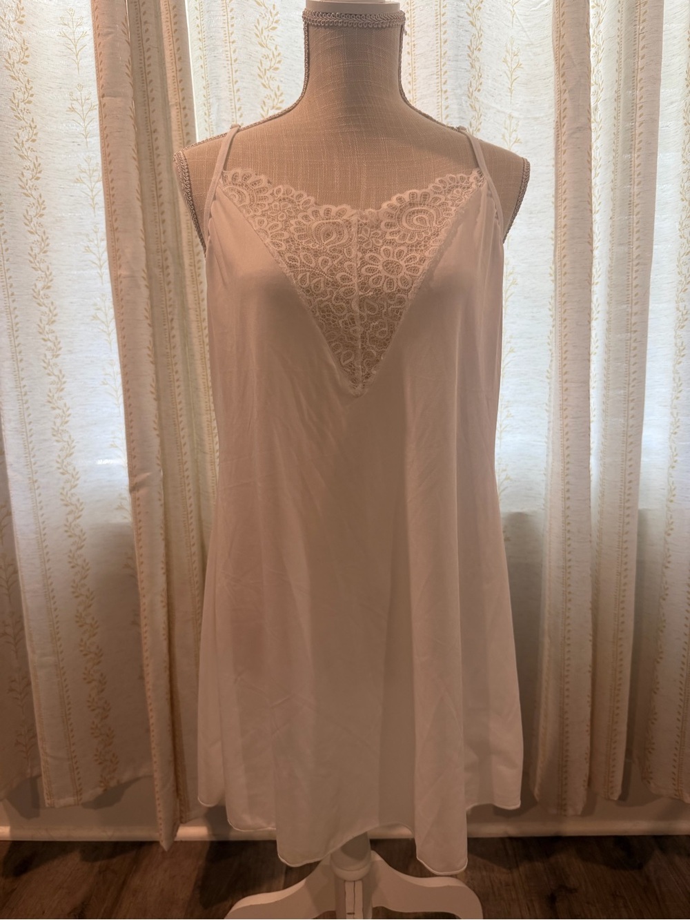 Lace Trim Slip Dress - White